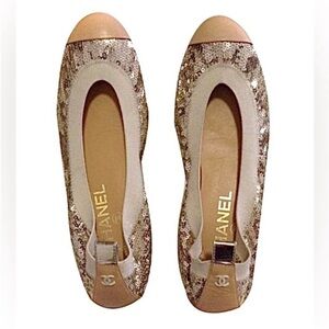CHANEL cap toe Sequin ballet flats shoes size 39 8 8.5 9